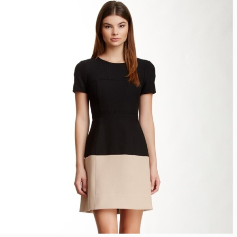 BCBGMaxAzria Hannah Colorblock Mini Dress A-Line Black & Beige US Size 8 Modern